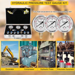 Kit de manomètres hydrauliques pour excavatrice avec 9 raccords, 3 manomètres et 3 tuyaux de test pour machines de construction - Product Image 5