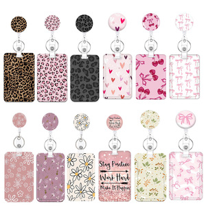 In stock, retractable buckle leopard print card <b>holder</b> UV name tag/<b>ID</b> card <b>holder</b>/employee badge/student campus card/bus card - Product Image 1
