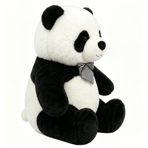 Customized <b>Panda</b> Plush - Soft Fluffy Stuffed Animal with Checkered Bow, Cute Black and White <b>Toy</b> for Kids & Nursery - Product Image 2