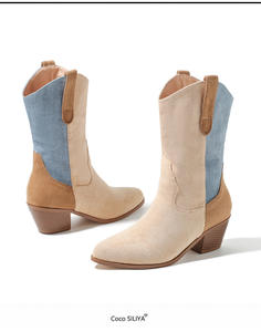 <span class=keywords><strong>Botines</strong></span> de Ante de Alta Calidad Hechos a Mano para Mujer, Tacón Bajo, Media Pantorrilla, Plataforma Gruesa, Estilo Slip-On - Product Image 4