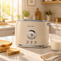 Pemanggang Roti Pintar Kontrol Sentuh 2 Irisan Desain Retro dengan Layar Berwarna Pemanggang Roti Stainless Steel dengan 6 Jenis Roti