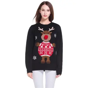 navidad suéter de punto unisex Suppliers-Suéter de punto personalizado navideño para mujer, suéter de Jacquard divertido y feo de Navidad, Unisex