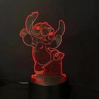 Lampe Personnalisée Chambre Enfant Effet 3D Illusion Stitch en Acrylique, Veilleuse LED pour Table et Bureau, Décoration de Noël