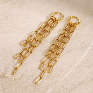 Boucles d'oreilles pendantes en acier inoxydable plaqué or 18 carats, forme géométrique, à porter au quotidien, pour femmes - Product Image 2