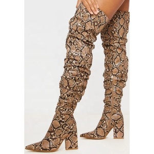 Brown Snakeskin Print Women Over Knee High <b>Boots</b> Large Size 43 Thigh High Pile up <b>Boots</b> for Women Stiletto High Heels <b>Boots</b> - Product Image 1