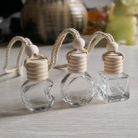 QY Botella de Perfume de Vidrio Transparente de 8 ml con Tapa de Madera, Difusor de Aromas para Coche, Botellas de Vidrio Colgantes para Difusor