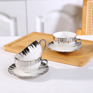 European Gold Plated Ceramic Coffee <b>Cup</b> 220ml Tea <b>Cups</b> <b>Set</b> Porcelain <b>Cups</b> and Saucers <b>Set</b> of 6 - Product Image 5