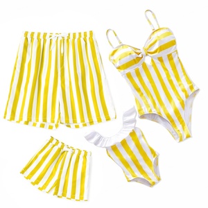 Traje de Baño de Lujo Personalizado con Rayas, Conjunto Familiar de Una Pieza, Traje de Baño con Aberturas, Bikini de Tiras, Ropa de Playa para Mujer - Product Image 1