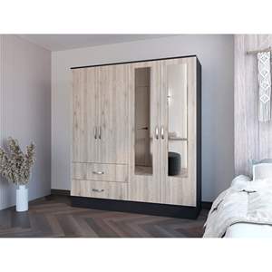 DB Armoire Ron Chambre Armoire En Bois Noir/Gris Clair Portable Cape Pliante pour Meubles De Maison pour Appartements - Product Image 1