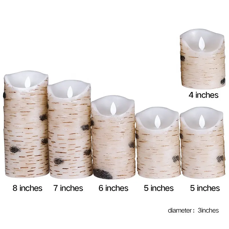 6 Flameless LED 촛불 깜박 거리는 빛 기둥 진짜 자작 나무 껍질 왁스 타이머와 10 키 원격