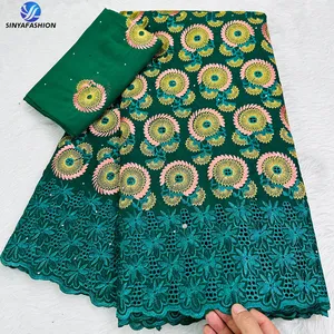 Fashion Design Cotton Swiss Voile 100 Cotton Lace With Embroidery Nigerian Mesh Lace With Beaded Stone For Wedding Party
