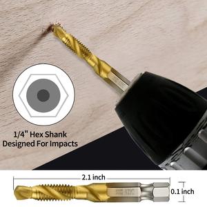 Titanium Combination Drill and Tap Set, Metric <b>Thread</b> HSS M3-M10 Screw Tapping Bit <b>Tool</b> 1/4" Hex Shank - Product Image 1