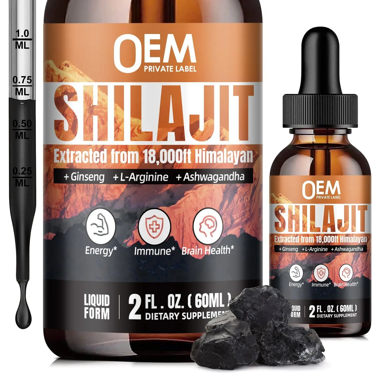 Suplemento de Shilajit orgánico personalizado, resina vegana sin azúcar, compatible con el metabolismo inmunológico, gotas de Shilajit líquidas