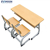 Ensemble de table et chaise d'écolier ergonomique double réglable avec plateau en bois pour 2 utilisateurs, mobilier scolaire ODM OEM