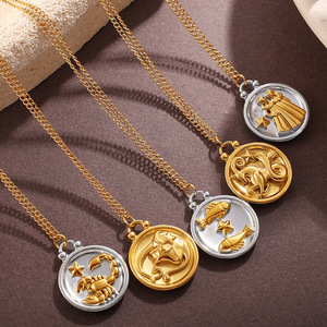 Collar con Colgante de Constelación, Chapado en Oro de 18K, Acero Inoxidable, Dije Redondo, Joyería para Mujer, Regalo, Accesorio de Moda - Product Image 3