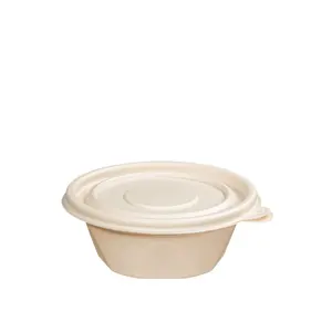 Custom Disposable Round Salad Corn Starch Container Degradable To Go Food Soup Bowl With Lid