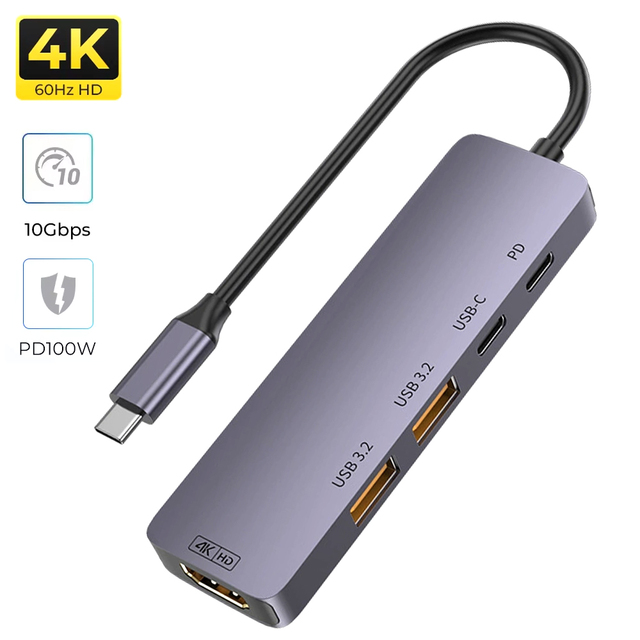 USB3.2 Hub 10Gbps PD 100W Fast Charging 4K 60HZ High-Speed USB-C 4-Port Splitter Adapter Extender in Stock for PC MacBook Laptop