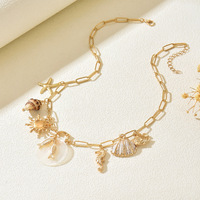 Collier pendentif coquillage étoile de mer en alliage pour femme, réglable, bijoux d'été plage océan, vente en gros