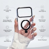 Coque de téléphone transparente anti-jaunissement à aimant puissant avec béquille métallique et protection antichoc fine pour iPhone 18 Pro Max 17 16