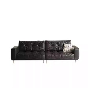 Mid Century Oil Wax Retro Genuine Leather <b>Sofa</b> Top Grain Cowhide Living Room Small Space Designer French <b>Sofa</b> <b>Set</b> - Product Image 5