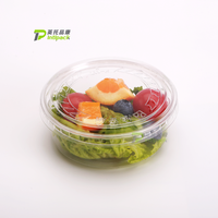 Bol jetable transparent à paroi simple de 12 oz, en plastique PET de qualité alimentaire, pour plats à emporter, avec couvercles en dôme