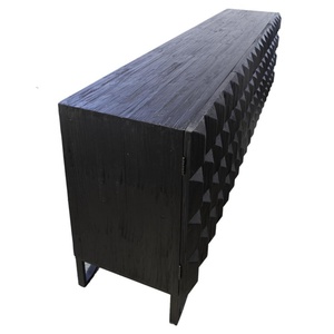 Aparador de Almacenamiento de Estilo Industrial con 4 Puertas, Mueble de Madera Rectangular Negro con Acabado Metálico para Comedor, Cocina, Dormitorio, Hotel - Product Image 4