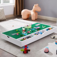 Table de jeu de construction 2 en 1 pour enfants Table de jeu de blocs de construction avec plateau et table d'activité de voiture de train avec roues
