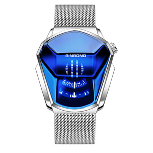 Orologio da uomo BINBOND, modello moto, alla moda, al quarzo, luminoso, con cinturino in acciaio a maglia, touchscreen, tecnologia nera. - Product Image 3