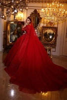 Robes de mariée arabes scintillantes en dentelle rouge magnifiques de Dubaï 2026, robes de mariée à manches longues, Vestido De Novia, robes personnalisées