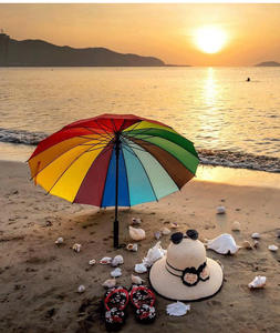 Rainbow Multi-color Long Handle <b>Windproof</b> J-shape Hook Handled <b>Umbrellas</b> Automatic Open Large Straight <b>Umbrella</b> for Promotional - Product Image 3