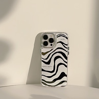 Coque de téléphone anti-chute avec miroir imprimé vaguelettes d'eau blanches, protection intégrale, compatible avec iPhone 17 16 15 14 13 Pro Max