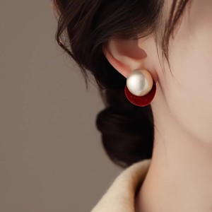 <b>Red</b> Velvet Pearl Stud <b>Earrings</b> For Women 925 Silver Freshwater Pearl Everyday Wear Luxury Fashion Jewelry - Product Image 3