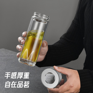Double Wall Glass Cup Thickened Heat Resistant Octagonal Lid Business Gift Large Capacity Unisex Water Bottle - Product Image 2