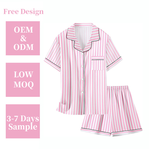 Set <span class=keywords><strong>Pigiama</strong></span> in <span class=keywords><strong>Cotone</strong></span> per Bambini 2 Pezzi con Colletto Rovesciato a Righe <span class=keywords><strong>Pigiama</strong></span> Morbido per Bambine Abbigliamento da Casa per Bambini - Product Image 1