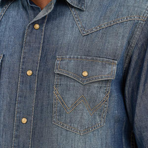클래식 슬림 남자의 캐주얼 데님 셔츠 포켓 남자의 작업복 카우보이 작업복 청바지 탑 웨스턴 스타일 - Product Image 2