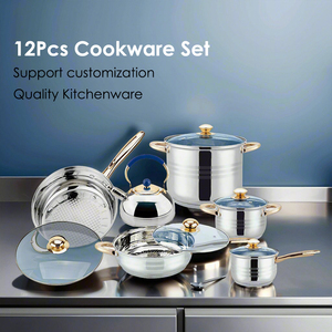 Juego de Utensilios de Cocina de Acero Inoxidable de 12 Piezas con Tapas de Vidrio Azul y Asas de Cobre, Compatible con Inducción, Utensilios de Cocina de Primera Calidad - Product Image 5