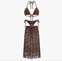 Ensemble bikini au crochet, haut triangle à nouer, maillot de bain à franges, tenue de plage deux pièces pour femme