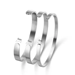 Hottest Selling 4-8mm Width Customized Simple Plain Cuff Bangle 316L Stainless Steel Metal Bracelet Blanks