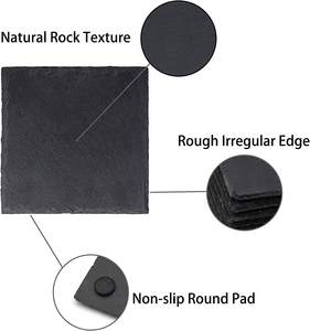 Lot de <span class=keywords><strong>6</strong></span> sous-verres en <span class=keywords><strong>ardoise</strong></span> pour boissons avec support en métal, tasses en pierre naturelle, tapis de Place pour décoration intérieure, carré noir - Product Image 4