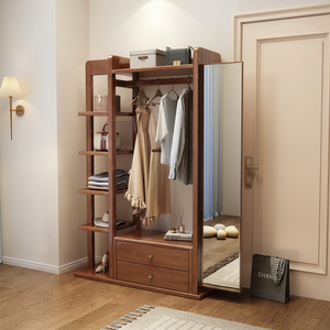 Perchero Moderno de Madera Maciza con 6 Ganchos y 5 Estantes, Mueble de Almacenamiento Independiente para Dormitorio o Sala de Estar, Diseño Multifuncional - Product Image 1