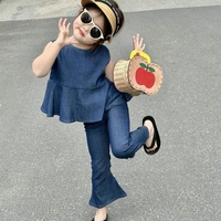 Ensembles de vêtements pour enfants de la boutique d'été 2024, couleur unie, veste à simple boutonnage, pantalon évasé, deux pièces, vêtements pour filles