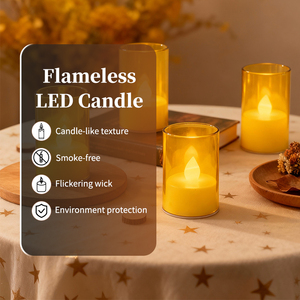 Candela LED a Colonna Piccola Eco-Resistente e Risparmiosa, con Effetto Fiamma Tremolante, Telecomando e Timer, Funzionamento a Batteria, Antivento, Ambra Premium - Product Image 1