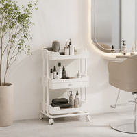 Chariot de rangement mobile à 3 niveaux blanc crème moderne avec tiroir pour salon, chambre, salle de séjour, spa, bureau