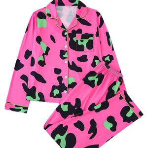 Conjunto de pijama cómodo para el hogar para mujer, manga larga, cuello vuelto, estampados variados, estilos de temporada para mujer - Product Image 2