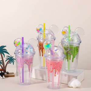 450ml Four Color Dripping Dessert Printed Double Wall <b>Plastic</b> Straw Tumbler with Unique Mickey Ear Dome Lid Colorful Confetti - Product Image 1