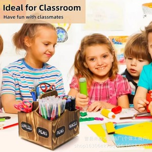 Estante de almacenamiento de suministros de arte de madera, soporte para lápices de 4 compartimentos con asa, organizador de escritorio para bolígrafos, crayones y marcadores - Product Image 2