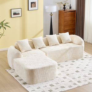 Beige Chenille Three Seat L-Shaped Reclining Sofa with High-Elastic <b>Sponge</b> Comfort for Modern Living Rooms and Malls - Product Image 1