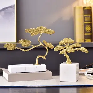 Dekorasi Desktop kerajinan tangan Resin seni Modern emas ornamen kantor pohon pinus dekorasi rumah lainnya