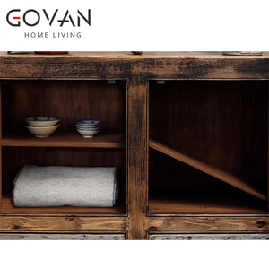 Wabi Sabi Mueble interior de madera maciza antigua de dos puertas, mueble lateral de madera envejecida de calidad para sala de estar y Bar en casa - Product Image 3