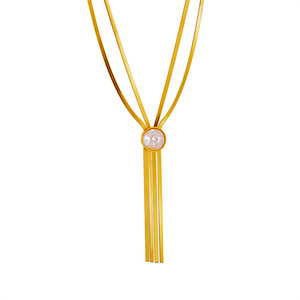 European American Design Pearl Round Multi Layer <b>Titanium</b> Steel Tassel Necklace Gift Jewelry Gold Color - Product Image 5